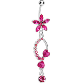 Pink Gem Flirty Flower Drop Belly Ring