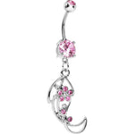Pink Gem Twisted Leaf Belly Ring