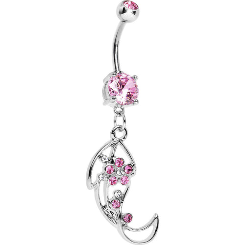 Pink Gem Twisted Leaf Belly Ring
