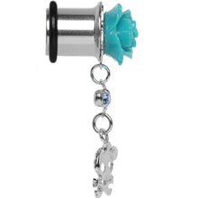 Aqua Rose Flower Skull Crossbones Dangle Plug Sizes 5mm to 12mm