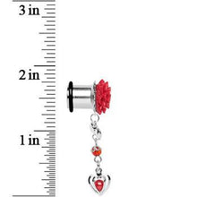 Red Flower Heart to Heart Dangle Plug Sizes 5mm to 00G