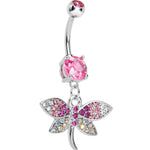 Pink CZ Multi-Color Dragonfly Belly Ring