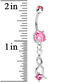Pink CZ Twist Dangle Belly Ring