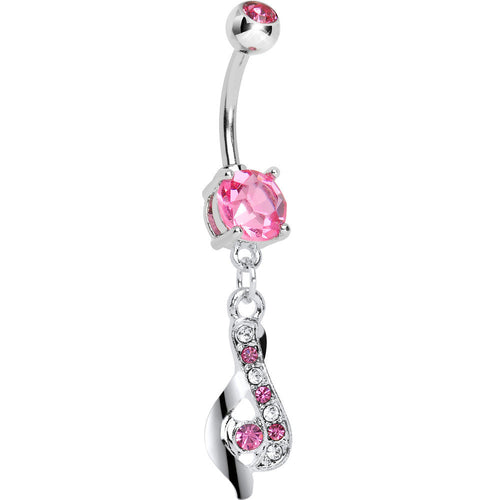 Pink CZ Ribbon Dangle Belly Ring
