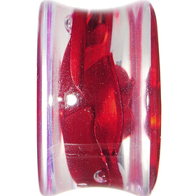 18mm Clear Acrylic Floating Red Metallic Rose Flower Plug