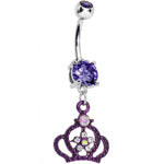 Purple Gem Princess Crown Belly Button Ring