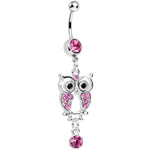 Pink Gem Owl Dangle Belly Ring