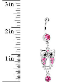 Pink Gem Owl Dangle Belly Ring