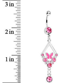Pink Gem and Butterfly Dangle Belly Ring