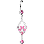 Pink Gem and Butterfly Dangle Belly Ring