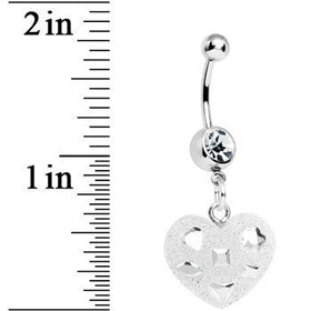 Crystalline Gem Clear Glitter Heart Dangle Belly Ring