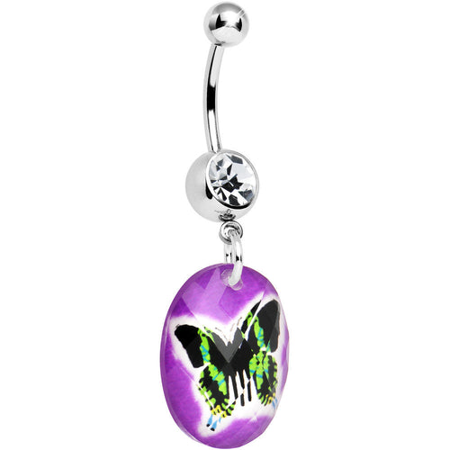 Purple Gem Black Butterfly Dangle Belly Ring