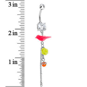 Crystalline Gem Pink Neon Bird Yellow Neon Rose Flower Dangle Belly Ring