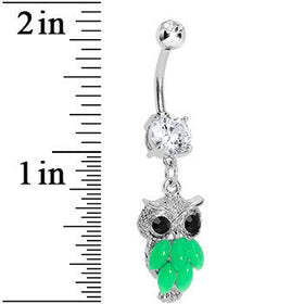 Crystalline Gem Green Neon Owl Dangle Belly Ring