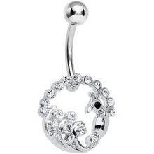 Crystalline Gem Paved Preening Peacock Belly Ring