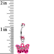 Double Pink Gem Crystalline Butterfly Dangle Belly Ring