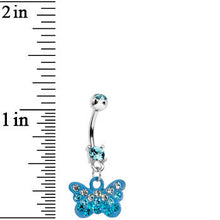 Double Aqua Gem Crystalline Butterfly Dangle Belly Ring