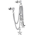 Clear Gem 3 Star Double Chain Ear to Cartilage Stud Earrings