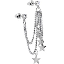 Clear Gem 3 Star Double Chain Ear to Cartilage Stud Earrings