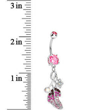 Pink Gem Leaf Aurora Flower Dangle Belly Ring