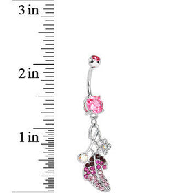 Pink Gem Leaf Aurora Flower Dangle Belly Ring