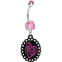 Pink Gem Black Pink Music Notes Heart Dangle Belly Ring