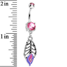 Double Pink Gem Skeletal Leaf Drip Dangle Belly Ring