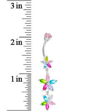 Silver 925 Light Pastel CZ Floral Drop Belly Ring