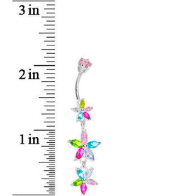 Silver 925 Light Pastel CZ Floral Drop Belly Ring