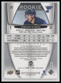 2018-19 Upper Deck The Cup Jordan Kyrou Rookie #/249 Auto #87