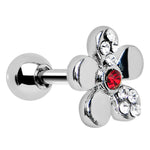 Red Crystalline Gem Bright Flower Cartilage Earring