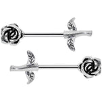 14G 5/8 Sprouting Rose Flower Barbell Nipple Ring Set