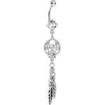 Enchanting Clear Gem Dangle Dreamcatcher Belly Ring