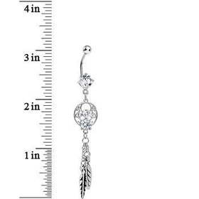 Enchanting Clear Gem Dangle Dreamcatcher Belly Ring