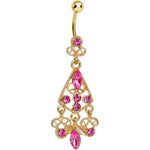 Gold Plated Luxurious Pink CZ Chandelier Belly Ring
