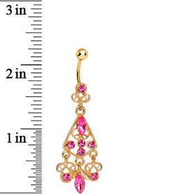 Gold Plated Luxurious Pink CZ Chandelier Belly Ring