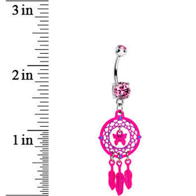 Pink Gem Butterfly Dream Catcher Dangle Belly Ring