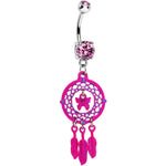 Pink Gem Butterfly Dream Catcher Dangle Belly Ring