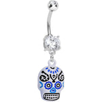 Double Clear Gem Day of the Dead Dangle Belly Ring