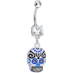 Double Clear Gem Day of the Dead Dangle Belly Ring