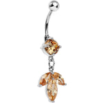 Orange Gem Noble Leaves Dangle Belly Ring