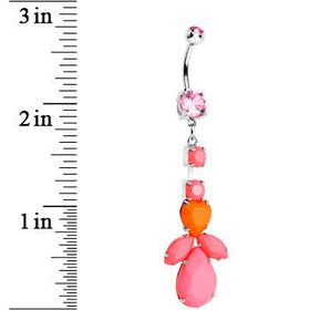 Pink Gem Neon Heart Leaf Vine Dangle Belly Ring