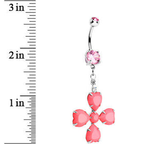 Pink Gem Neon Four Leaf Flower Dangle Belly Ring