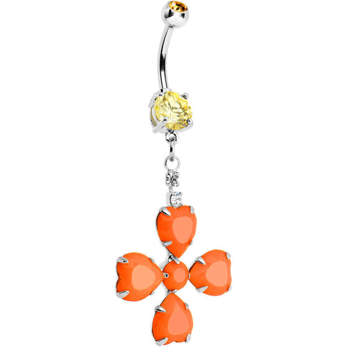 Orange Gem Neon Four Leaf Flower Dangle Belly Ring