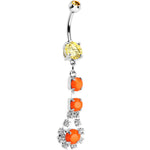 Orange Gem Neon Splash Crystal Teardrop Dangle Belly Ring