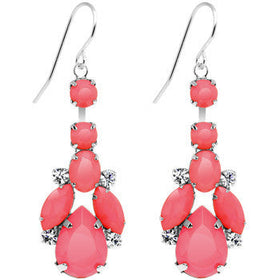 Clear Gem Pink Neon Bewitching Teardrops Chandelier Earrings