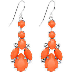 Clear Gem Orange Neon Bewitching Teardrops Chandelier Earrings