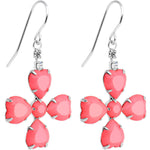 Clear Gem Pink Neon Four Leaf Flower Dangle Earrings