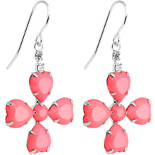 Clear Gem Pink Neon Four Leaf Flower Dangle Earrings