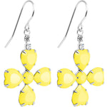 Clear Gem Yellow Neon Four Leaf Flower Dangle Earrings